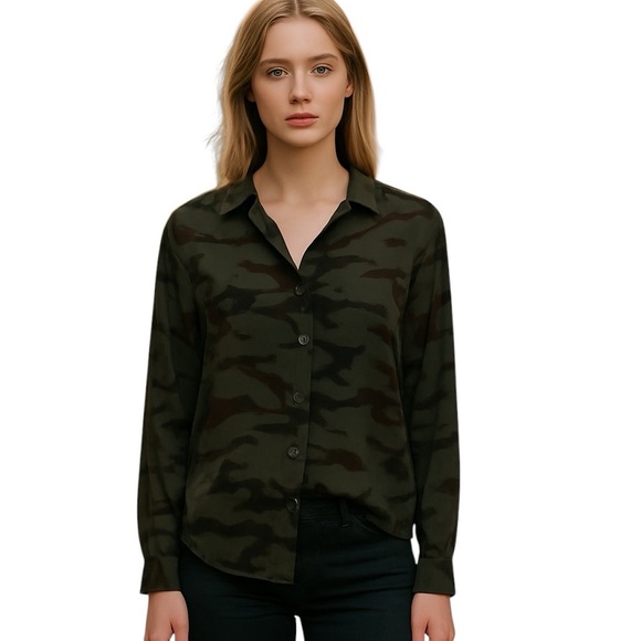 DREW MINKA CAMO BUTTON DOWN LONG SLEEVE BLOUSE XS - Picture 1 of 10